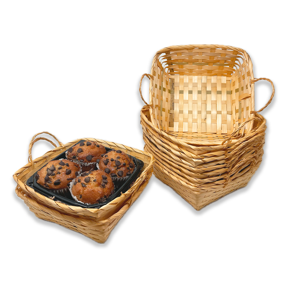 12 Pack - Square Bamboo Basket with Ear Handles 9in